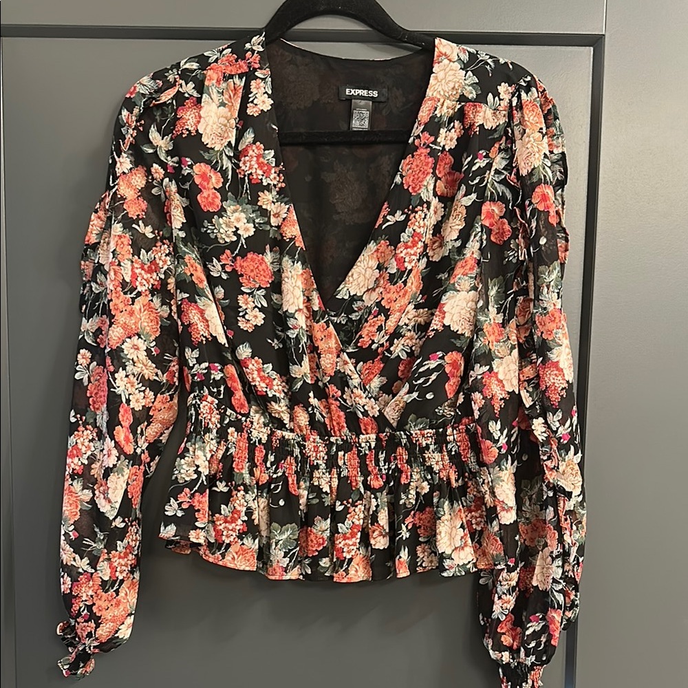 Express Black Peplum Blouse with Ruffled Sleeves